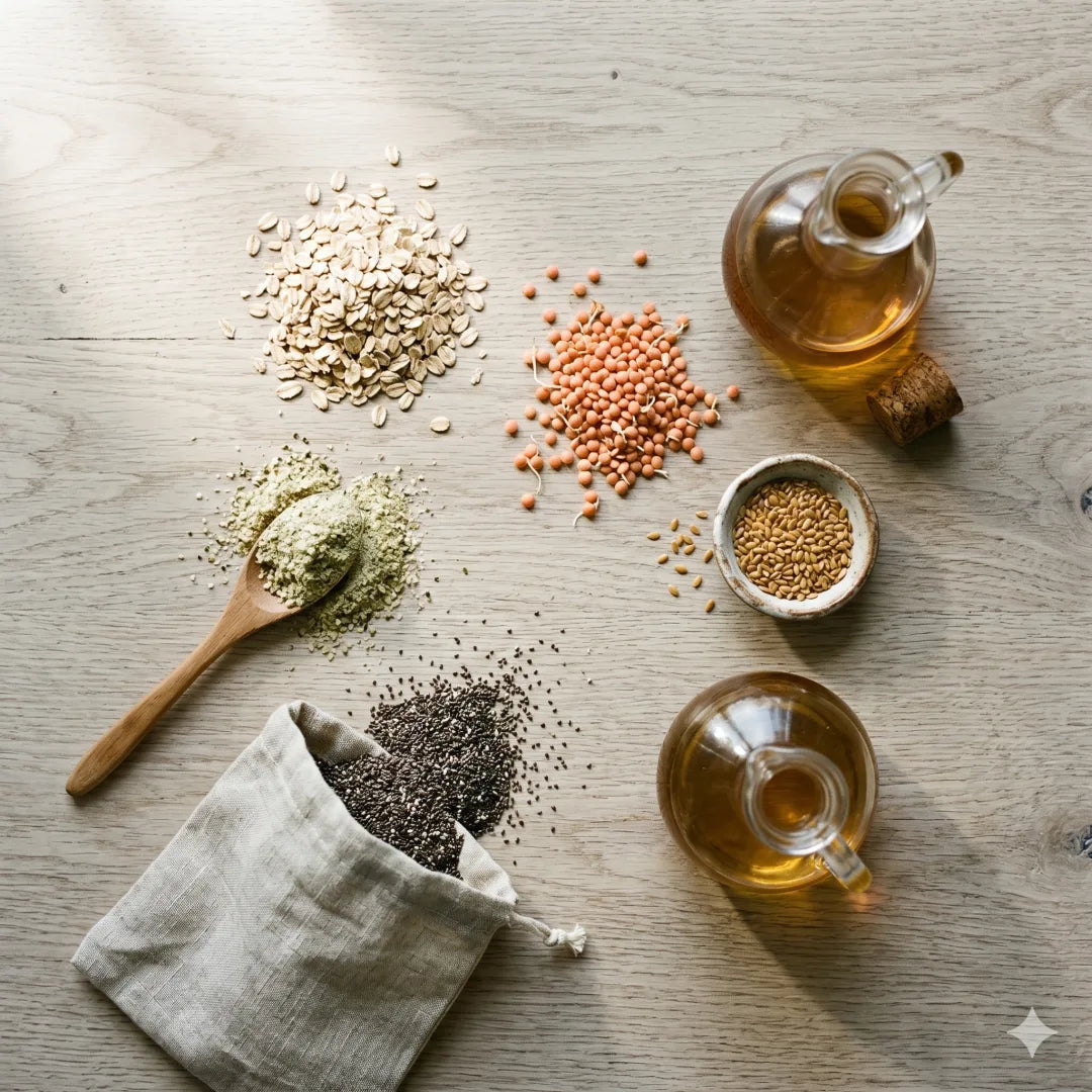 Overhead flat-lay of Unwaffle's whole-food ingredients